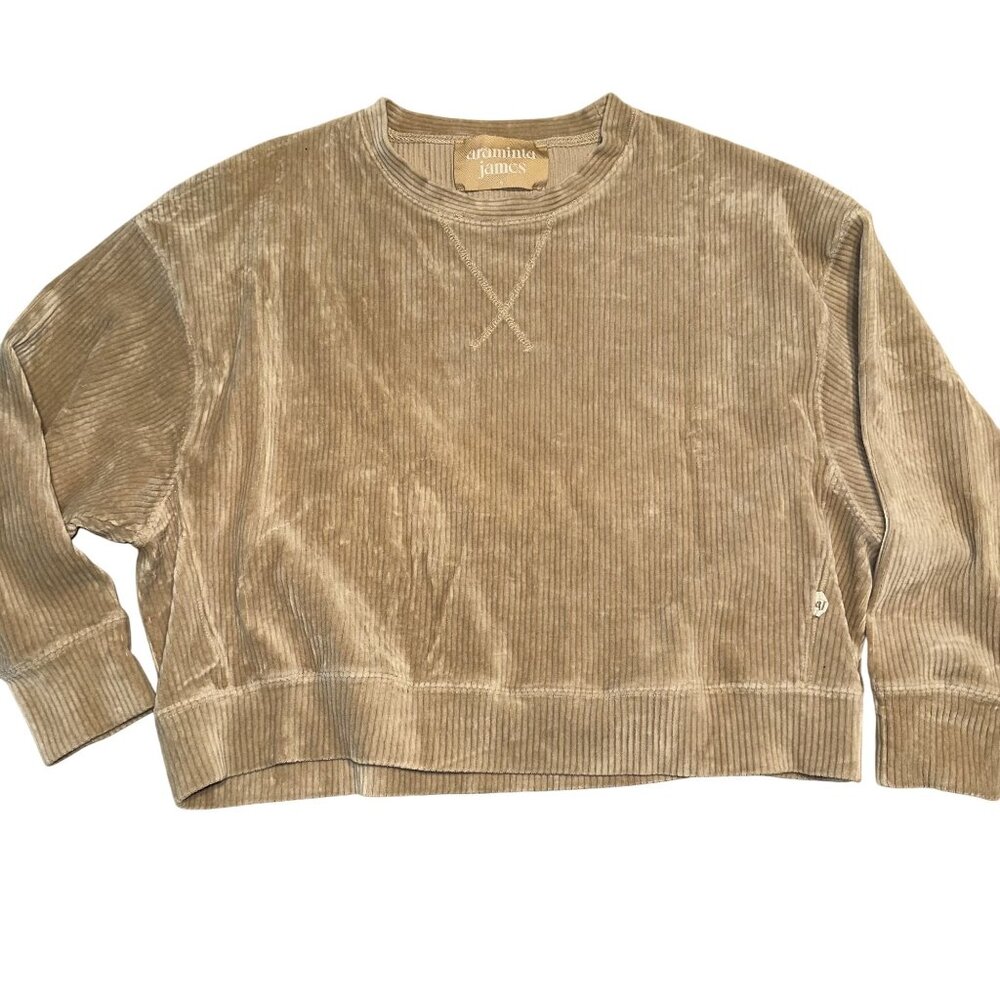 Araminta James Beige Crewneck Ribbed Velour Sweatshirt Women's AU 6 X-Small XS